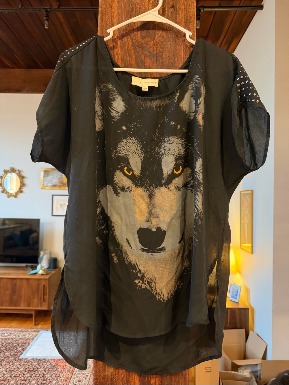 Womens Black Wolf Print Short Sleeve Tunic - B.P. Collection by Nordstrom